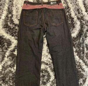 Red Ape Vintage Y2K Hip Hop Baggy Denim Jeans Black Red Contrast Stitch Size 34